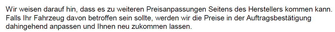 Preiserhöhung beim Wohnmobilkauf