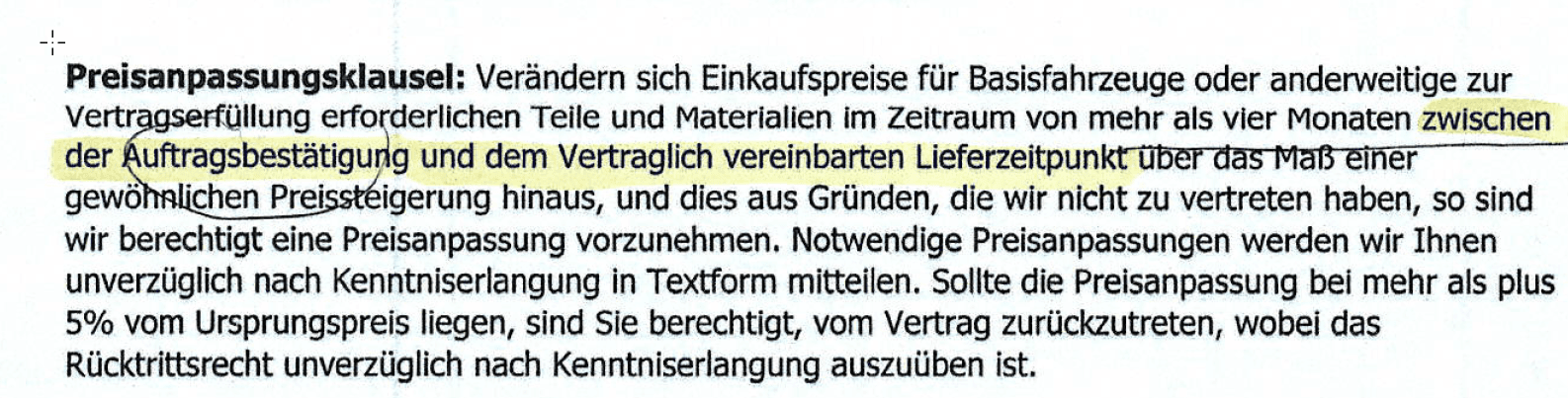 Preiserhöhung beim Wohnmobilkauf