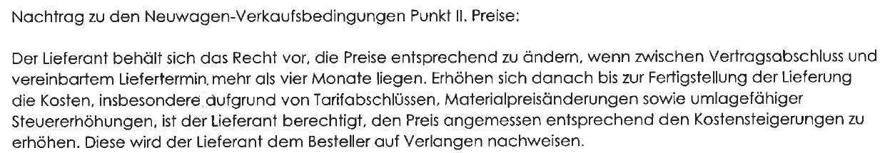 Preiserhöhung beim Wohnmobilkauf