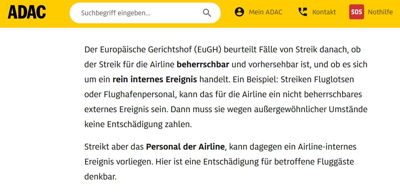 ADAC zu Ausgleichsleistung bei Streiks