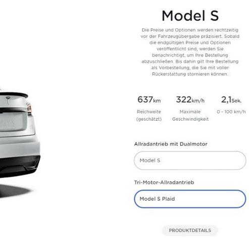 Ausschnitt aus dem Bestellprozess auf Tesla.com