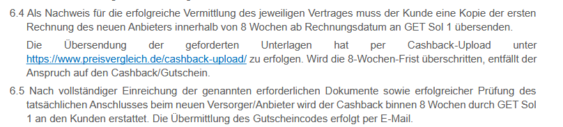 Cashbackbedingungen auf Preisvergleich.de