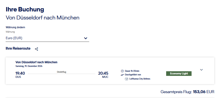 Verbindung DUS-MUC für 153,06 €