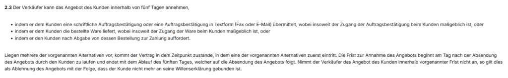 Auszug aus den AGB zum Vertragsschluss