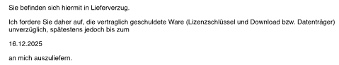 Auszug der Mahnung des Mandanten